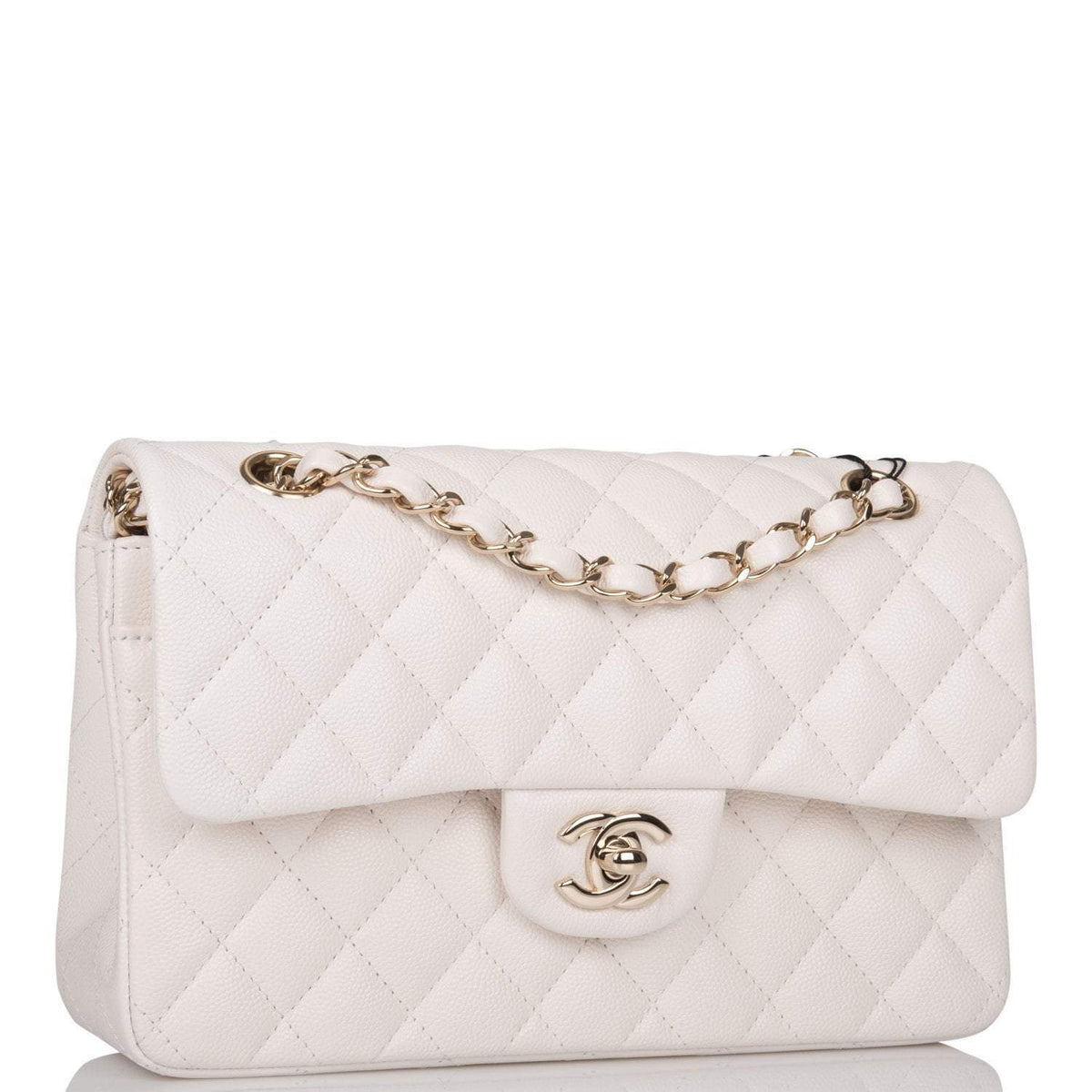 Chanel White Quilted Caviar Small Classic Double Flap Bag Light Gold Hardware - photo 2
