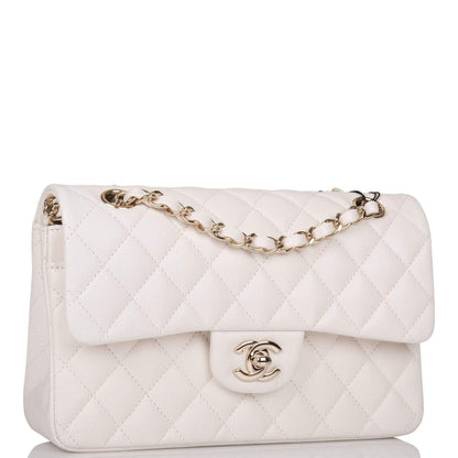 Chanel White Quilted Caviar Small Classic Double Flap Bag Light Gold Hardware - photo 2