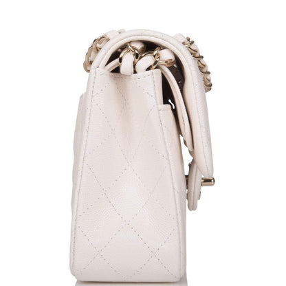 Chanel White Quilted Caviar Small Classic Double Flap Bag Light Gold Hardware - photo 3