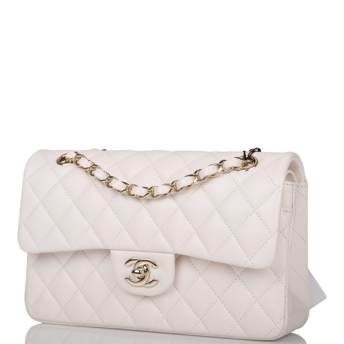 Chanel White Quilted Caviar Small Classic Double Flap Bag Light Gold Hardware - photo 4