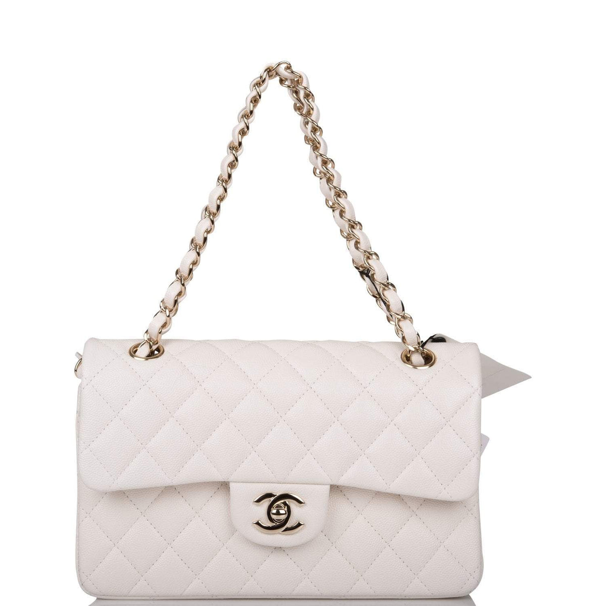 Chanel White Quilted Caviar Small Classic Double Flap Bag Light Gold Hardware - photo 6