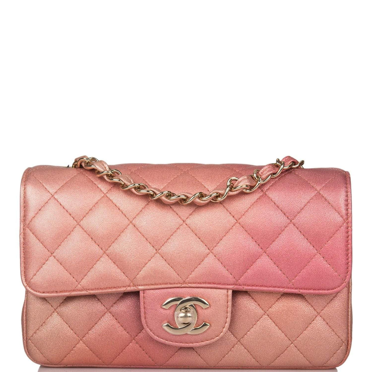 Chanel Pink Ombre Quilted Metallic Lambskin Rectangular Mini Classic Flap Bag Light Gold Hardware - image 1