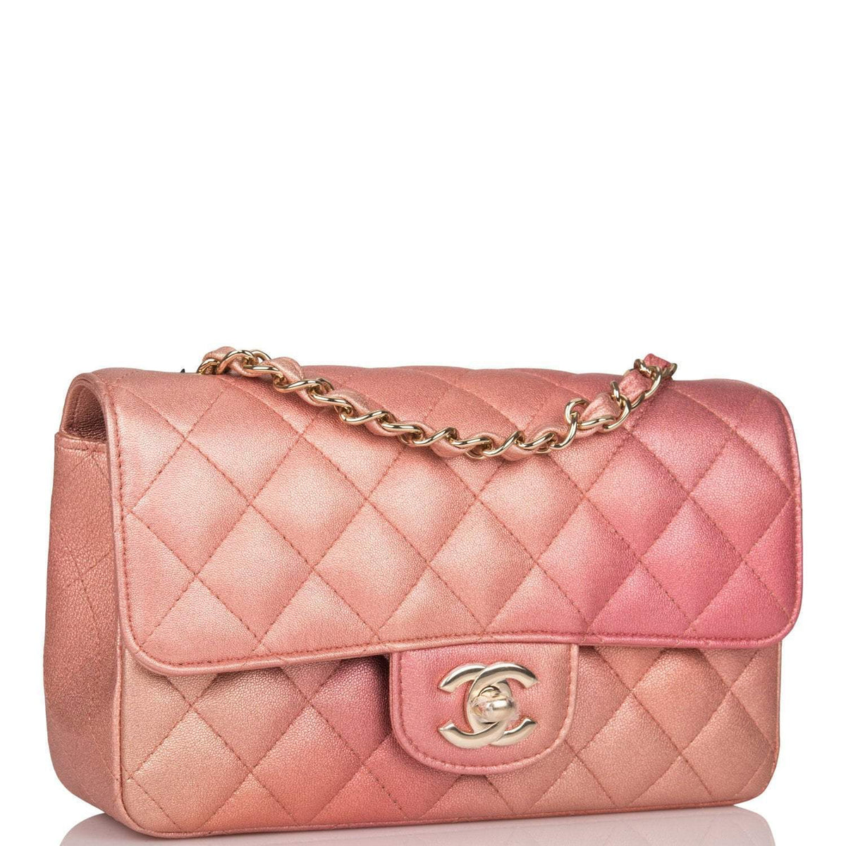 Chanel Pink Ombre Quilted Metallic Lambskin Rectangular Mini Classic Flap Bag Light Gold Hardware - image 2