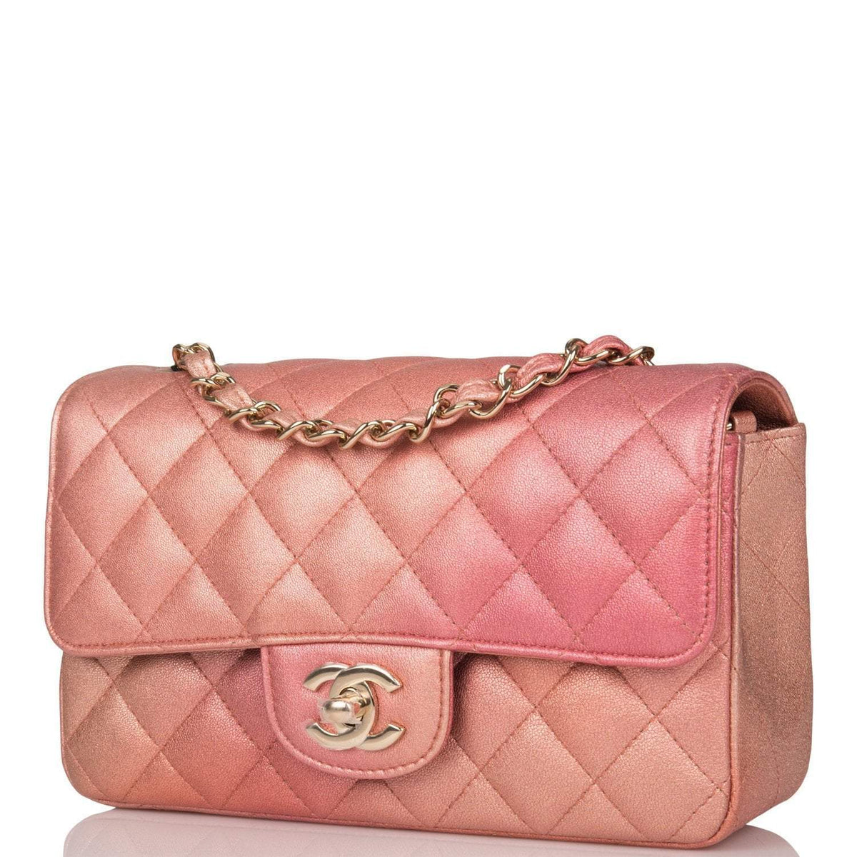 Chanel Pink Ombre Quilted Metallic Lambskin Rectangular Mini Classic Flap Bag Light Gold Hardware - image 5