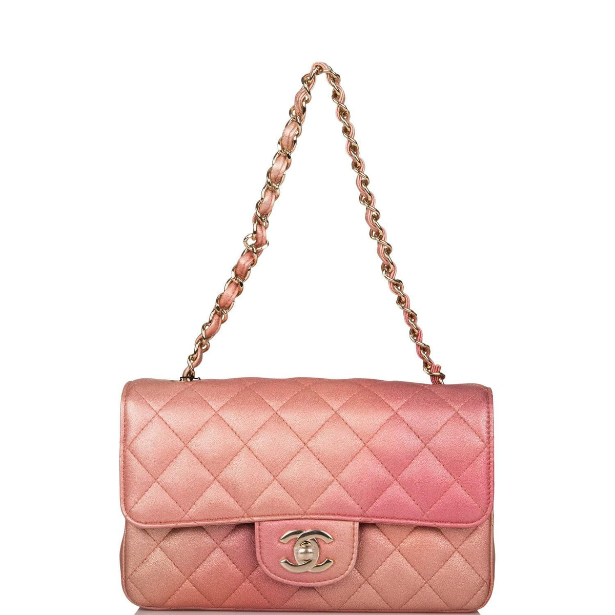 Chanel Pink Ombre Quilted Metallic Lambskin Rectangular Mini Classic Flap Bag Light Gold Hardware - image 7