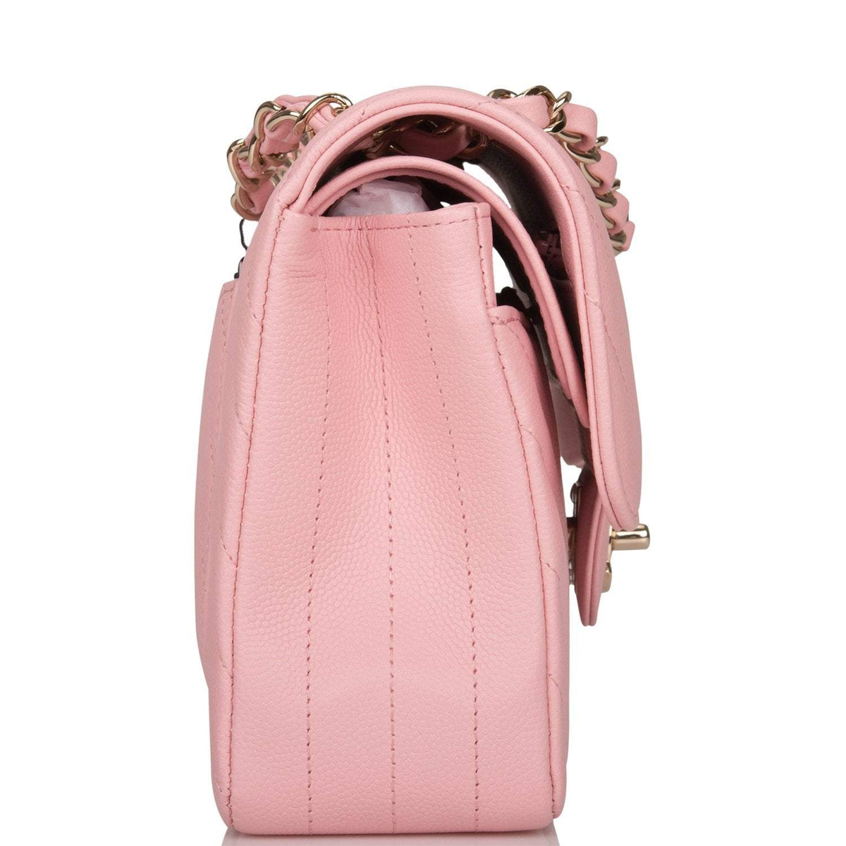 Chanel Pink Chevron Caviar Small Classic Double Flap Bag Light Gold Hardware - photo 3