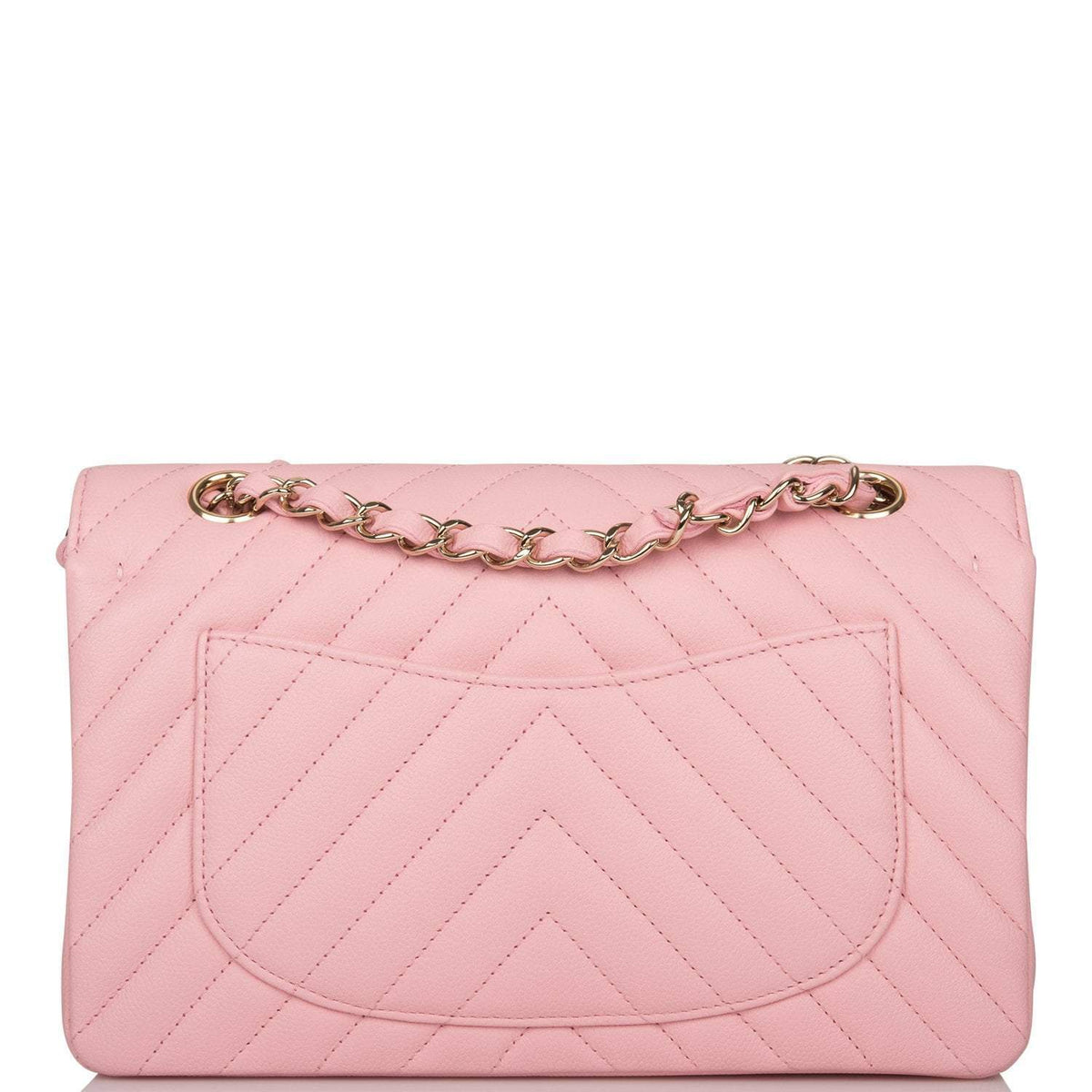 Chanel Pink Chevron Caviar Small Classic Double Flap Bag Light Gold Hardware - photo 4