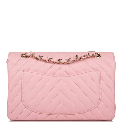 Chanel Pink Chevron Caviar Small Classic Double Flap Bag Light Gold Hardware - photo 4