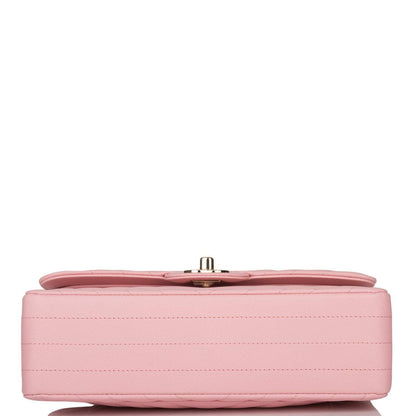 Chanel Pink Chevron Caviar Small Classic Double Flap Bag Light Gold Hardware - photo 6