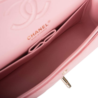 Chanel Pink Chevron Caviar Small Classic Double Flap Bag Light Gold Hardware - photo 8