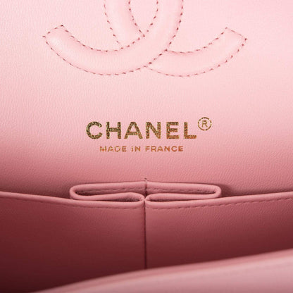Chanel Pink Chevron Caviar Small Classic Double Flap Bag Light Gold Hardware - photo 9