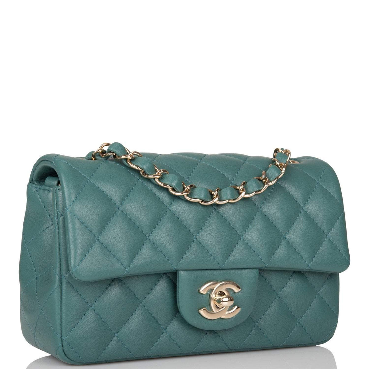 Chanel Mini Rectangular Flap Bag Green Lambskin Light Gold Hardware - image 2