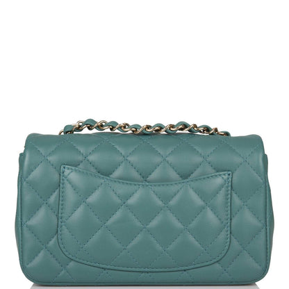 Chanel Mini Rectangular Flap Bag Green Lambskin Light Gold Hardware - image 4