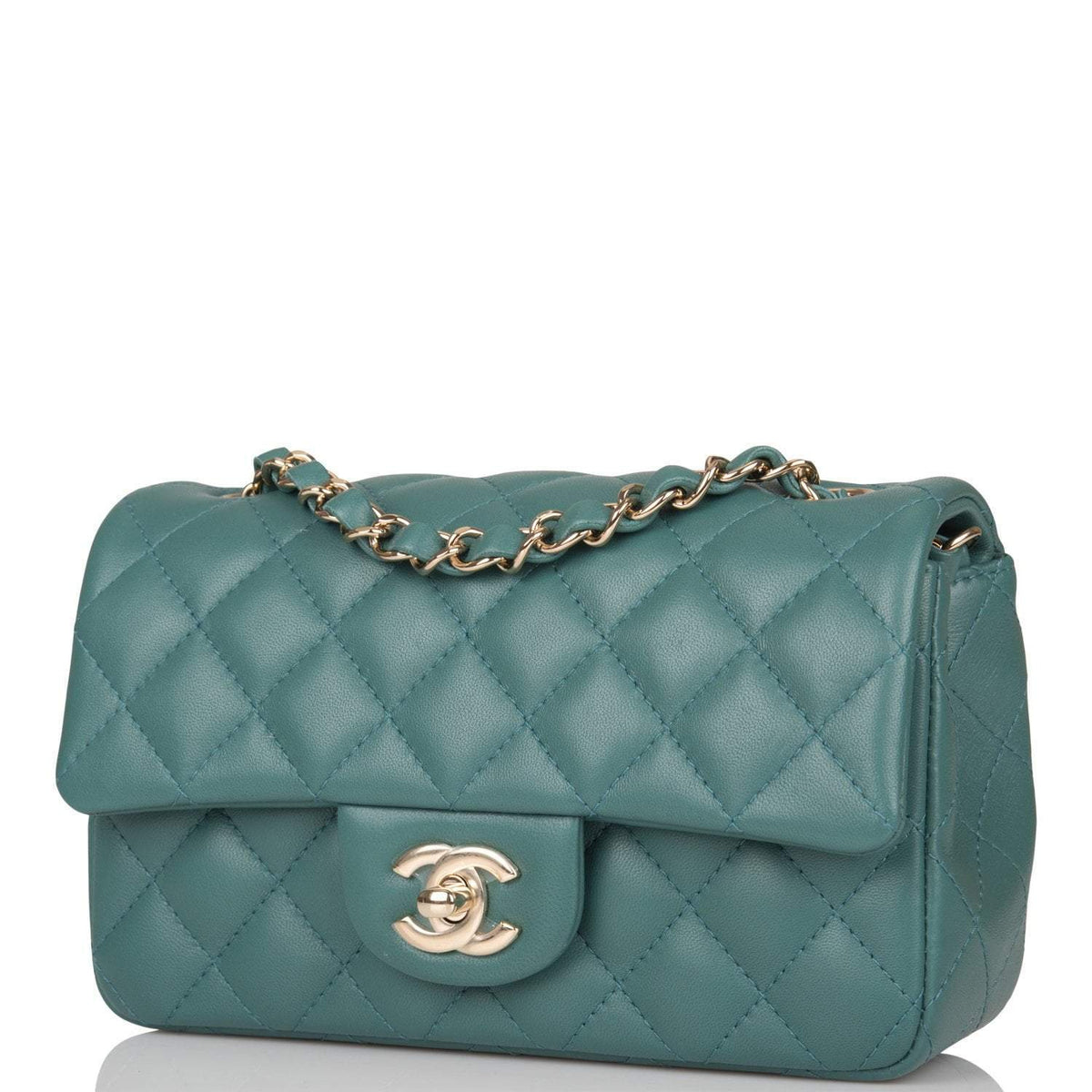 Chanel Mini Rectangular Flap Bag Green Lambskin Light Gold Hardware - image 5