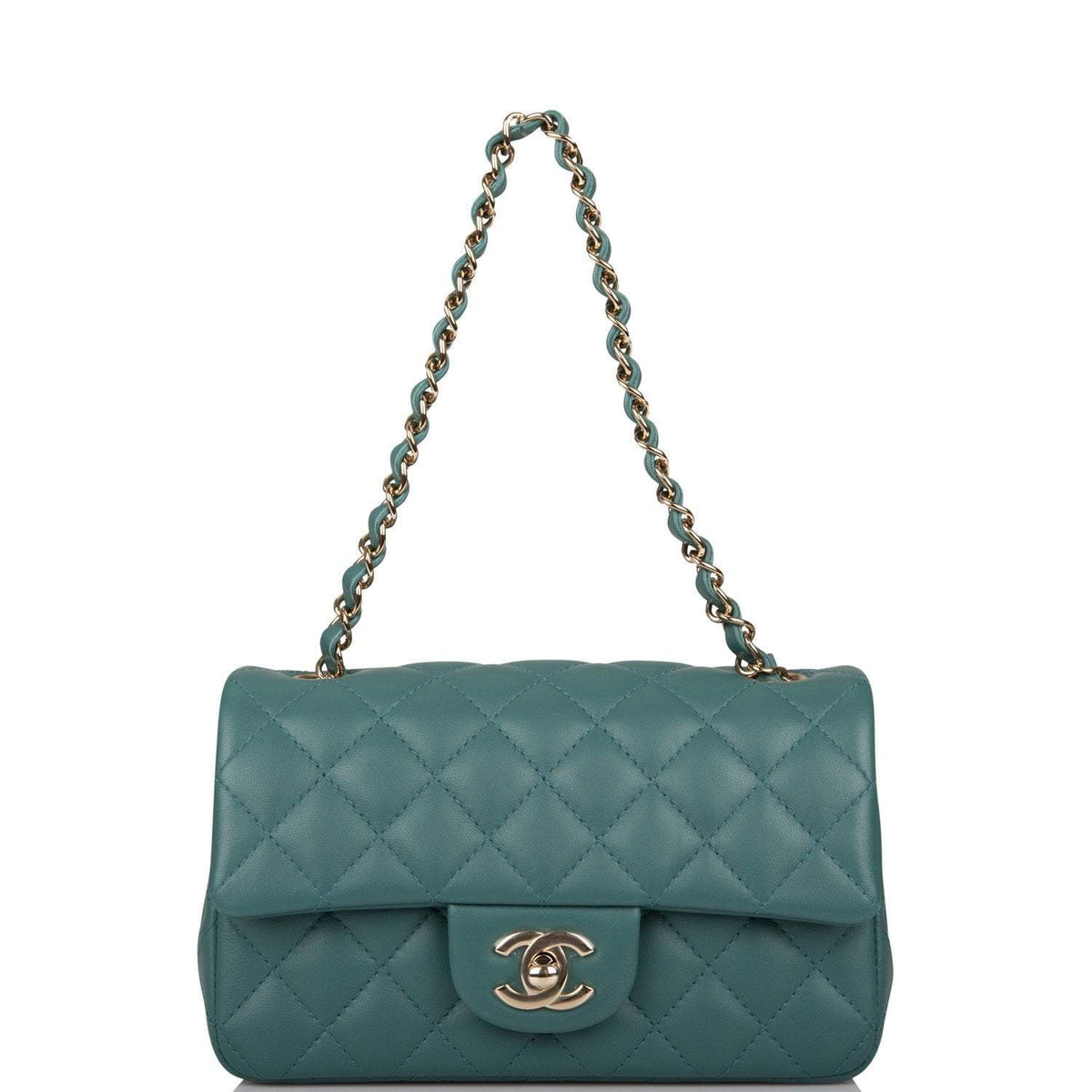 Chanel Mini Rectangular Flap Bag Green Lambskin Light Gold Hardware - image 1
