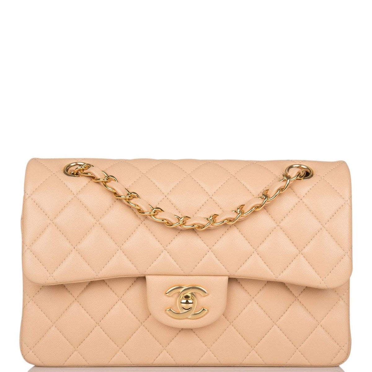 Chanel Small Classic Double Flap Bag Beige Lambskin Gold Hardware - photo 1