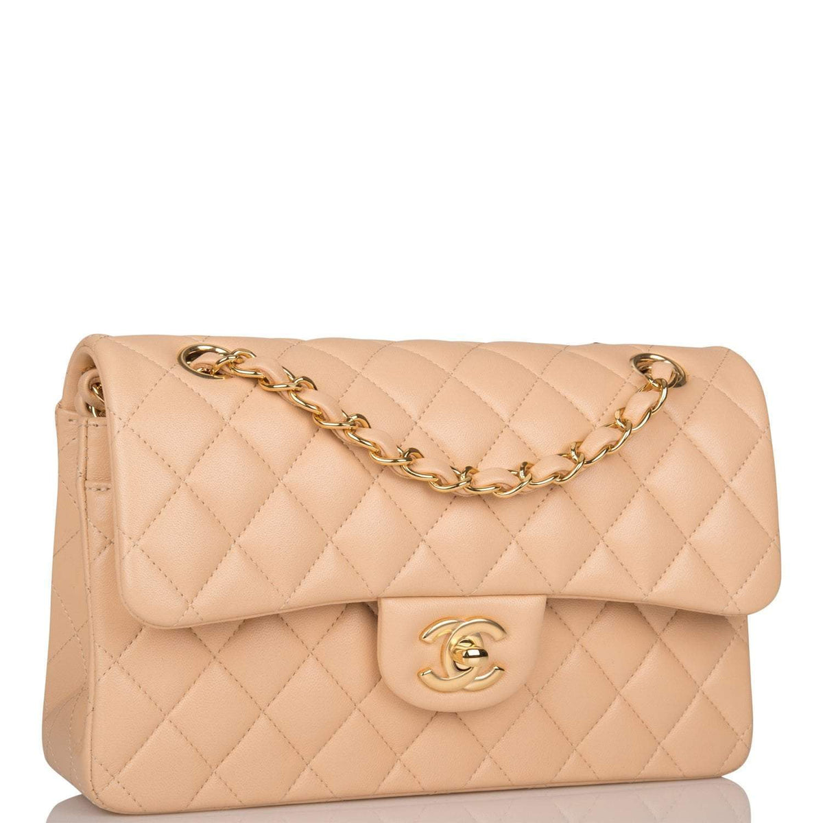 Chanel Small Classic Double Flap Bag Beige Lambskin Gold Hardware - photo 2