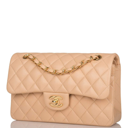 Chanel Small Classic Double Flap Bag Beige Lambskin Gold Hardware - photo 5