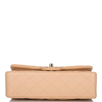 Chanel Small Classic Double Flap Bag Beige Lambskin Gold Hardware - photo 6