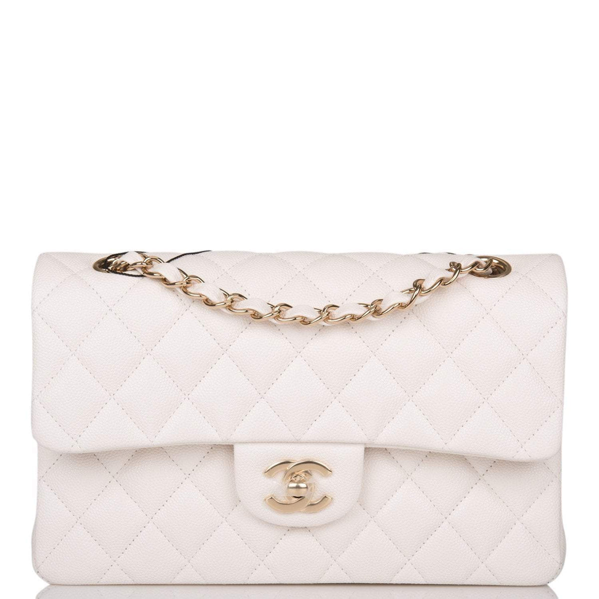 Chanel Small Classic Double Flap White Caviar Light Gold Hardware - image 1