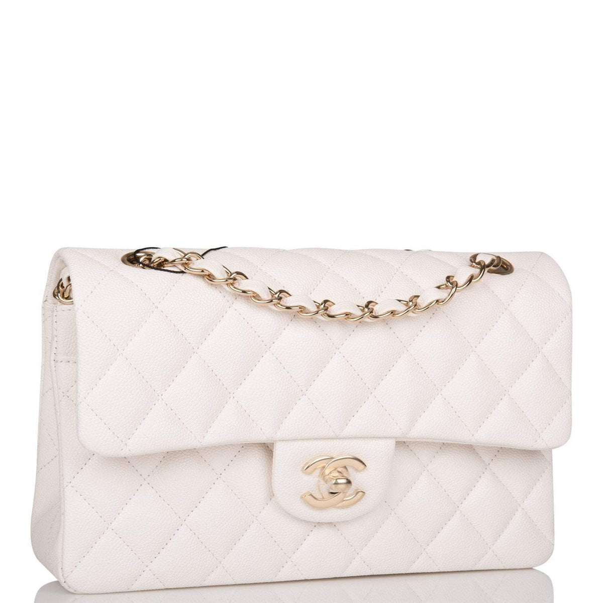 Chanel Small Classic Double Flap White Caviar Light Gold Hardware - image 2