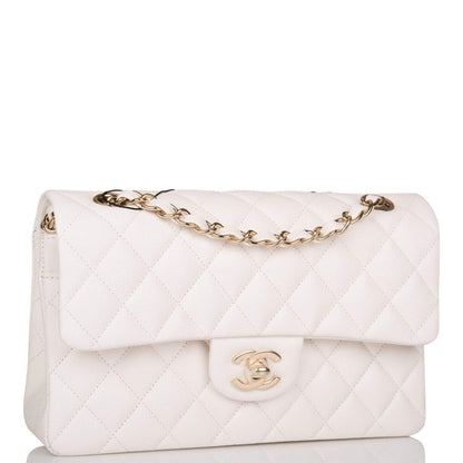 Chanel Small Classic Double Flap White Caviar Light Gold Hardware - image 2