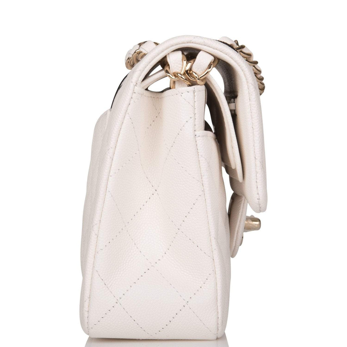 Chanel Small Classic Double Flap White Caviar Light Gold Hardware - image 3