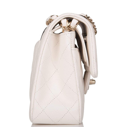 Chanel Small Classic Double Flap White Caviar Light Gold Hardware - image 3
