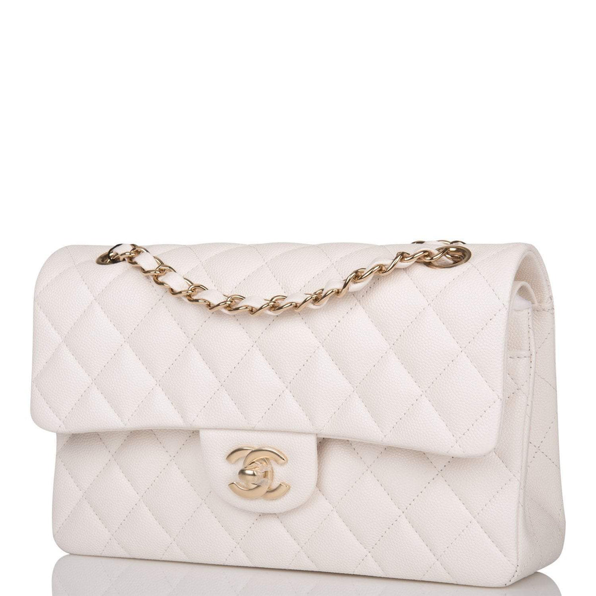 Chanel Small Classic Double Flap White Caviar Light Gold Hardware - image 5