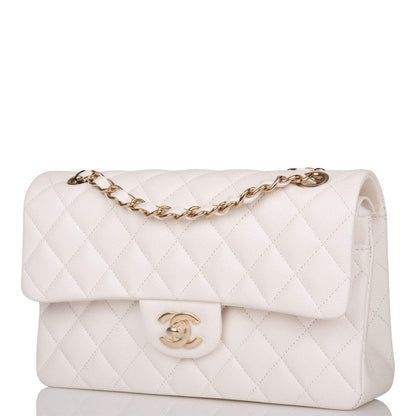 Chanel Small Classic Double Flap White Caviar Light Gold Hardware - image 5