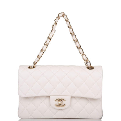 Chanel Small Classic Double Flap White Caviar Light Gold Hardware - image 7