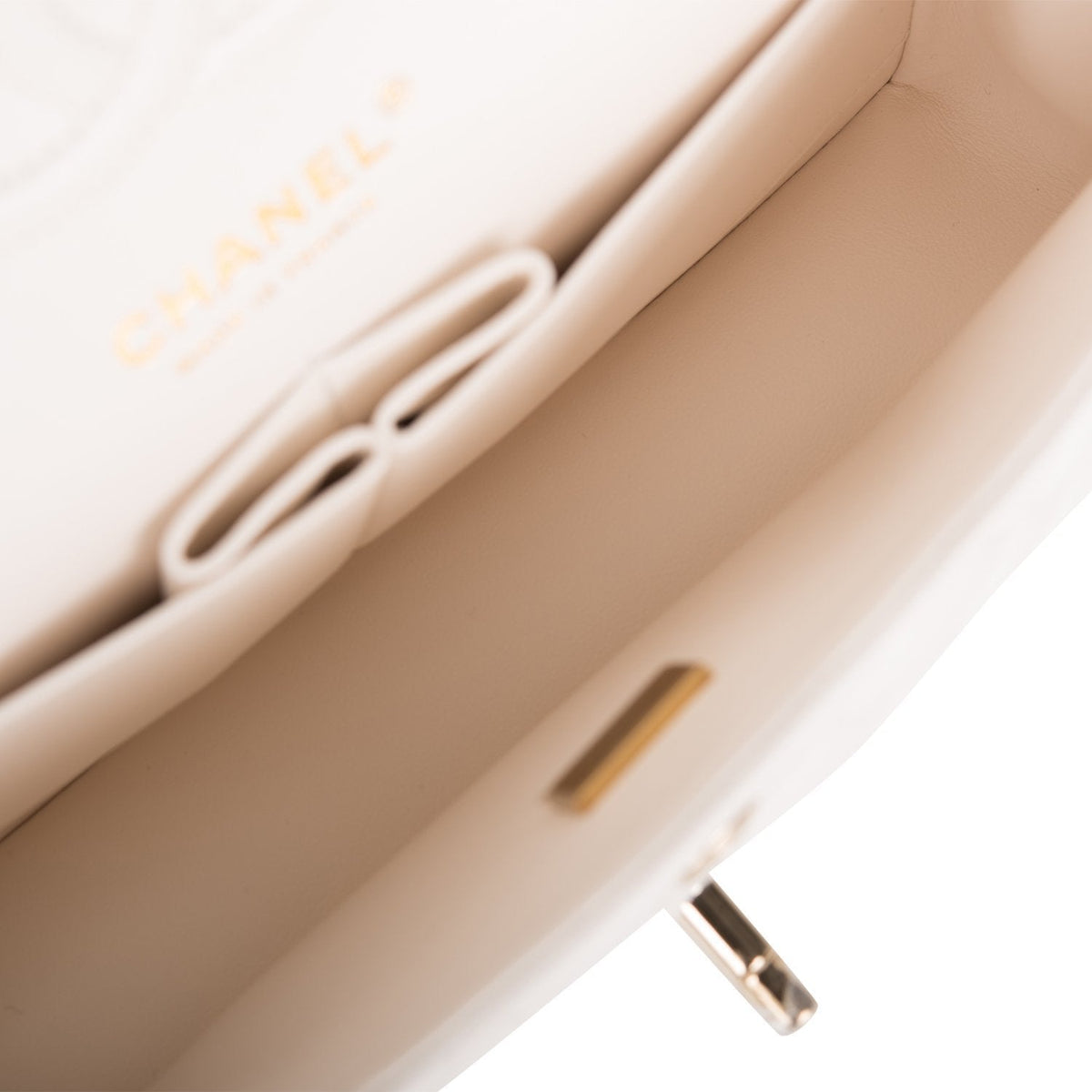 Chanel Small Classic Double Flap White Caviar Light Gold Hardware - image 9