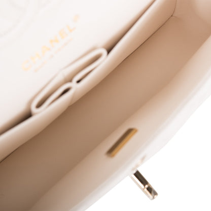 Chanel Small Classic Double Flap White Caviar Light Gold Hardware - image 9