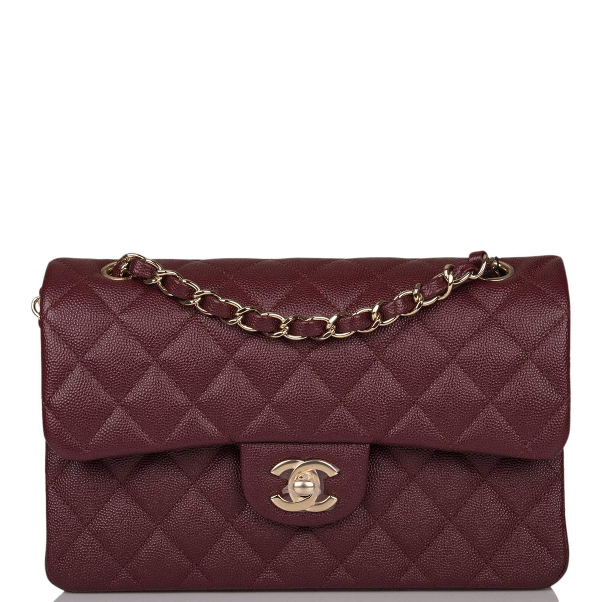 Chanel Burgundy Quilted Caviar Small Classic Double Flap Bag Light Gold Hardware - photo 2