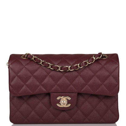 Chanel Burgundy Quilted Caviar Small Classic Double Flap Bag Light Gold Hardware - photo 2
