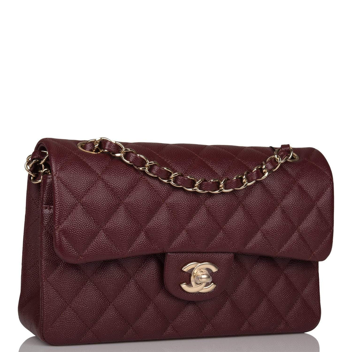Chanel Burgundy Quilted Caviar Small Classic Double Flap Bag Light Gold Hardware - photo 3