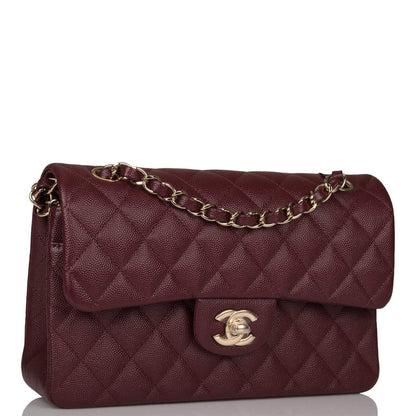 Chanel Burgundy Quilted Caviar Small Classic Double Flap Bag Light Gold Hardware - photo 3