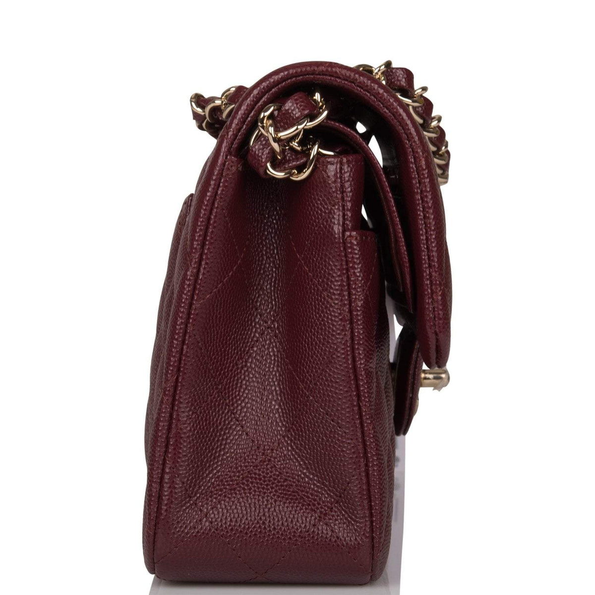 Chanel Burgundy Quilted Caviar Small Classic Double Flap Bag Light Gold Hardware - photo 4