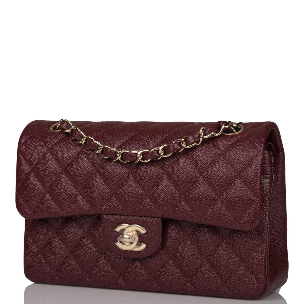 Chanel Burgundy Quilted Caviar Small Classic Double Flap Bag Light Gold Hardware - photo 6