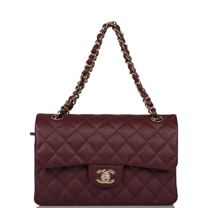 Chanel Burgundy Quilted Caviar Small Classic Double Flap Bag Light Gold Hardware - photo 1