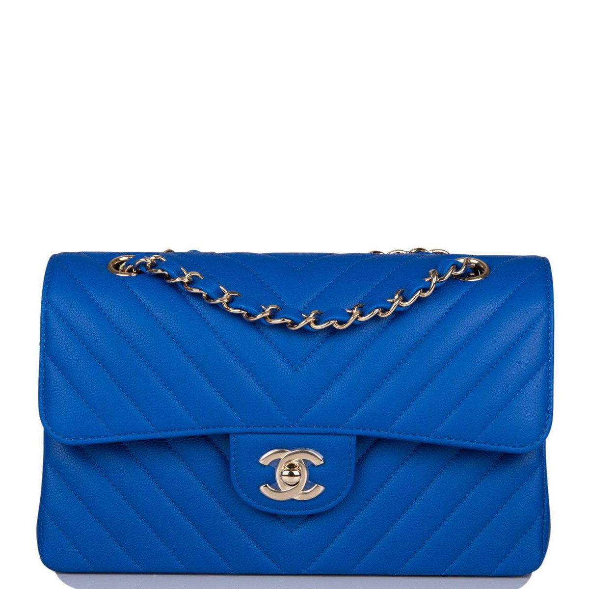 Chanel Blue Chevron Caviar Small Classic Double Flap Bag Light Gold Hardware - photo 1