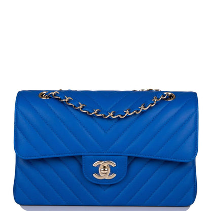 Chanel Blue Chevron Caviar Small Classic Double Flap Bag Light Gold Hardware - photo 1