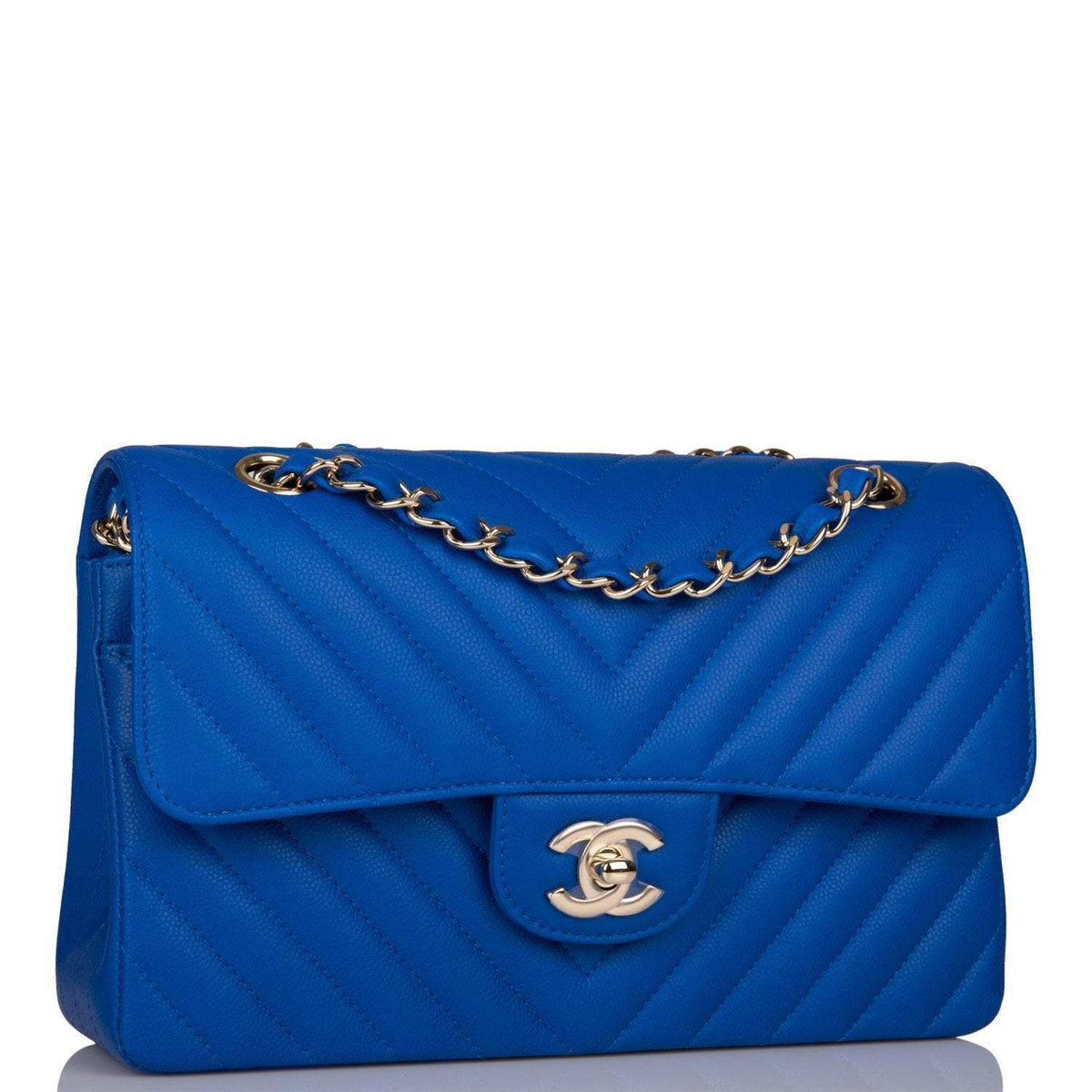 Chanel Blue Chevron Caviar Small Classic Double Flap Bag Light Gold Hardware - photo 2