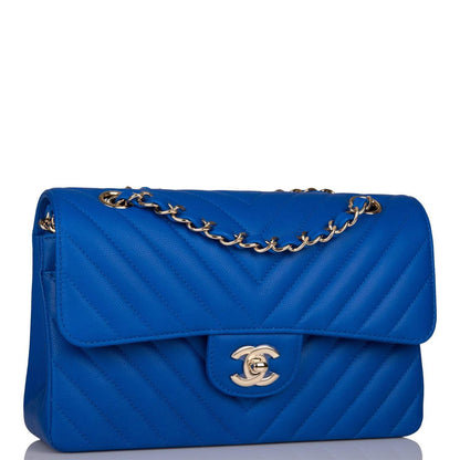 Chanel Blue Chevron Caviar Small Classic Double Flap Bag Light Gold Hardware - photo 2