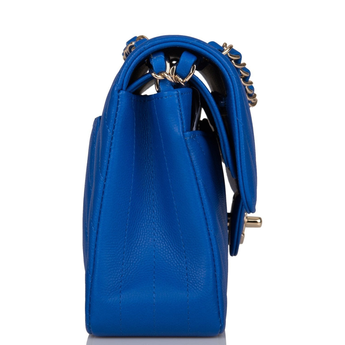 Chanel Blue Chevron Caviar Small Classic Double Flap Bag Light Gold Hardware - photo 3