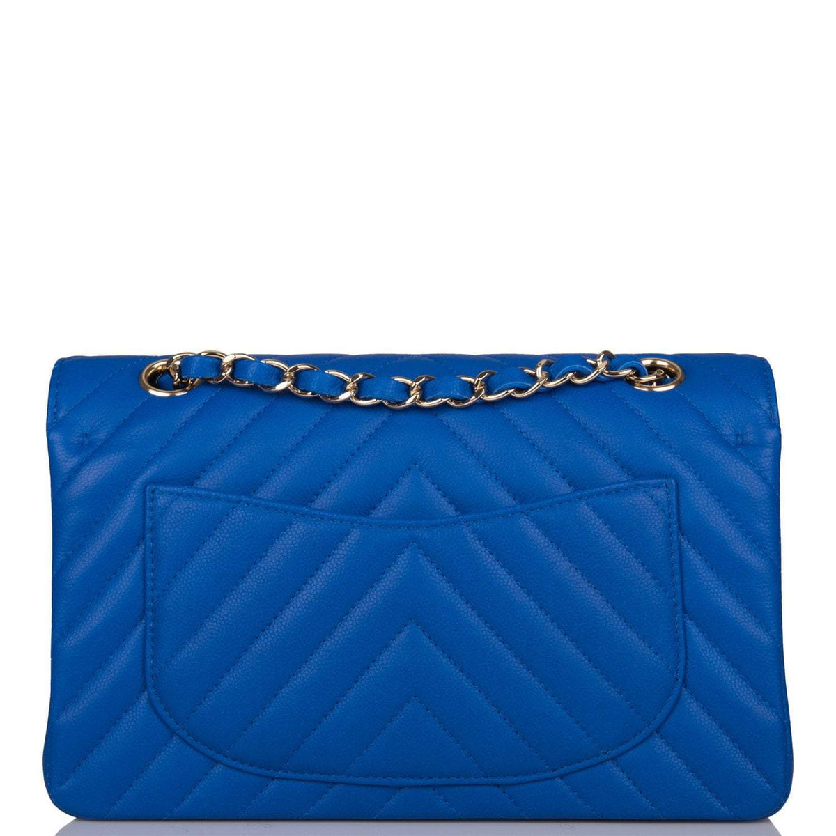 Chanel Blue Chevron Caviar Small Classic Double Flap Bag Light Gold Hardware - photo 4