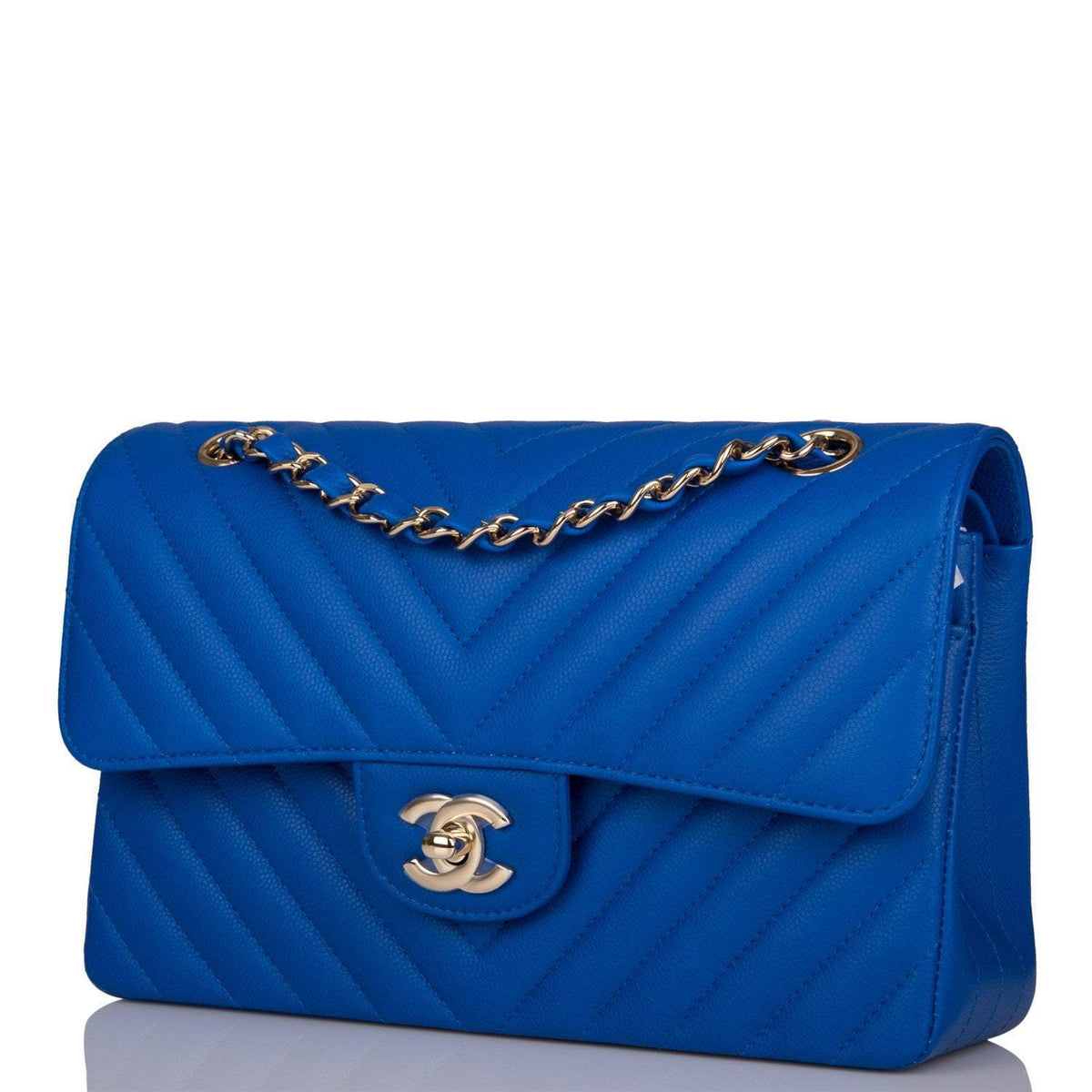 Chanel Blue Chevron Caviar Small Classic Double Flap Bag Light Gold Hardware - photo 5