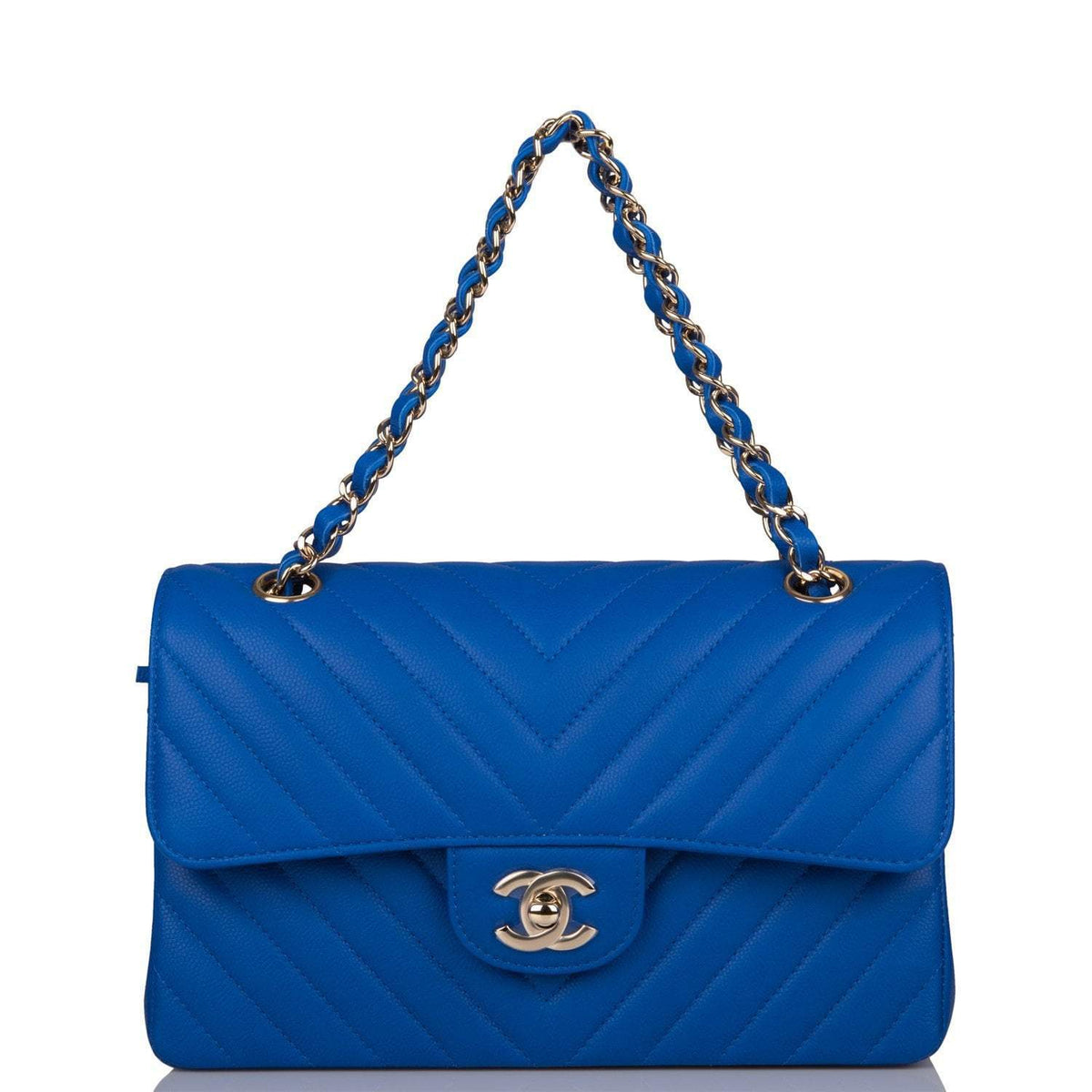 Chanel Blue Chevron Caviar Small Classic Double Flap Bag Light Gold Hardware - photo 7