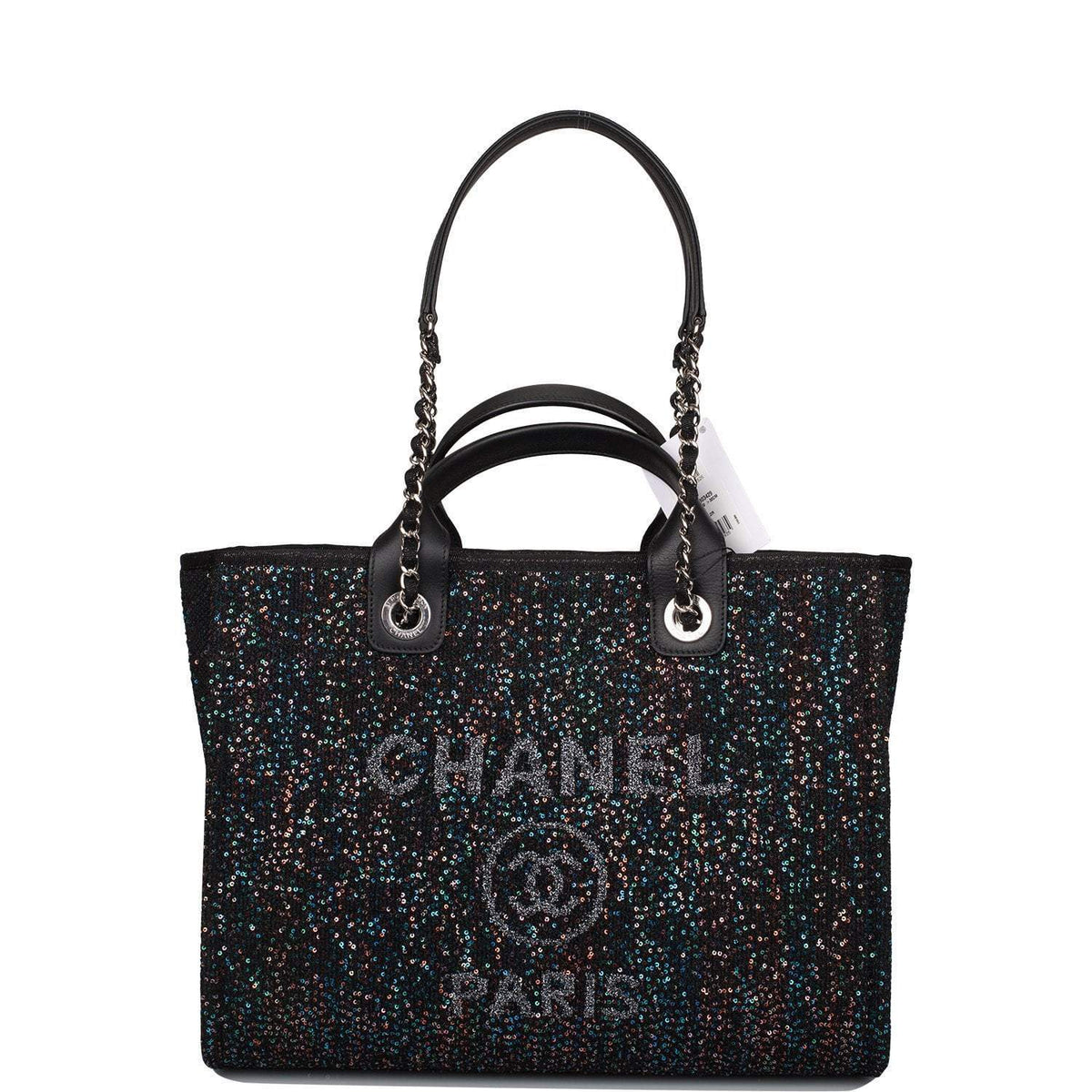 Chanel Black Canvas and Sequins Small Deauville Shopping Bag Silver Hardware - photo 1
