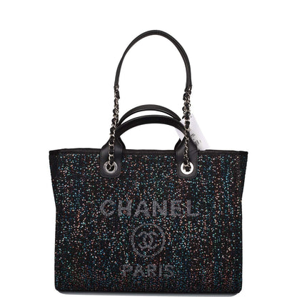 Chanel Black Canvas and Sequins Small Deauville Shopping Bag Silver Hardware - photo 1